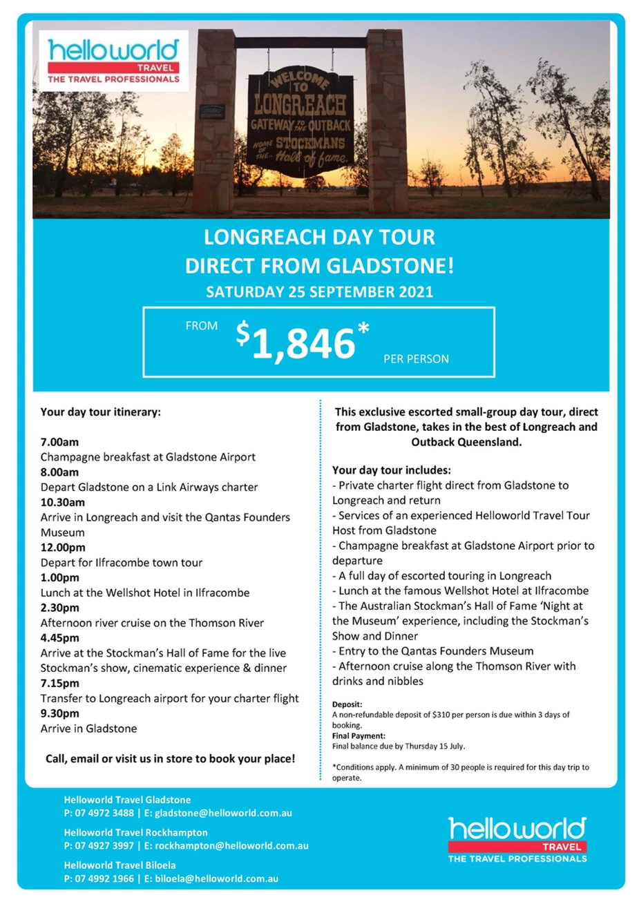 Longreach Day Tour Direct From Gladstone!