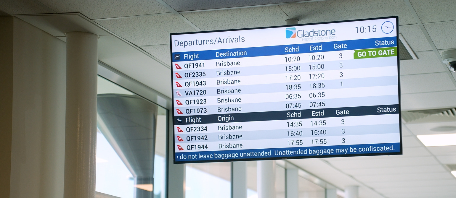 Gladstone Airport flight schedule screen offset